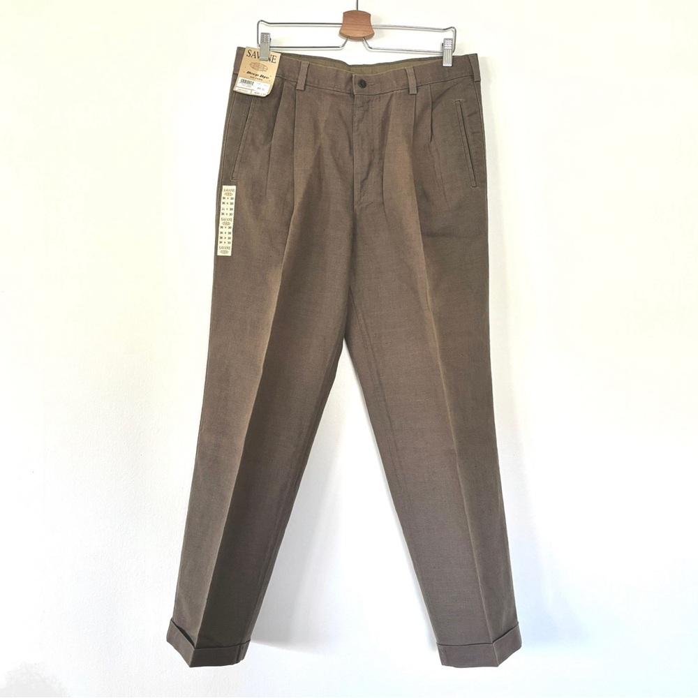 Savane light brown linen cotton pleated pants deep dye no fade resort chic